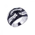 Silver 925 Rhodium and Black Rhodium Plated Pave Set Black and Clear CZ Wave Ring - STR00354