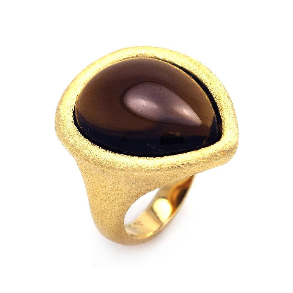 Silver 925 Gold Plated Matte Finish Black Stone Ring - STR00379