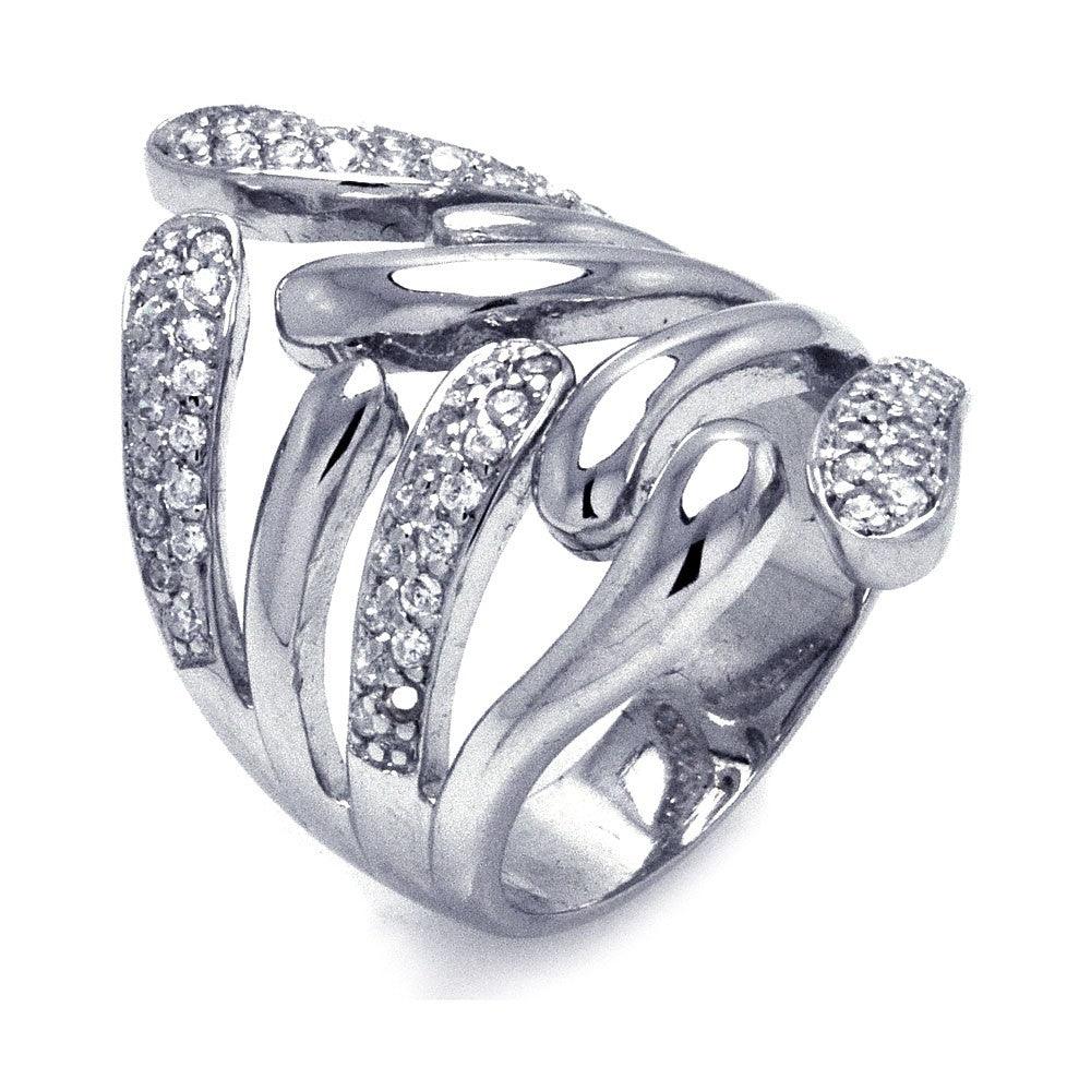 Silver 925 Rhodium Plated CZ Abstract Wrap Ring - STR00383