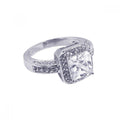 Silver 925 Rhodium Plated Square Center Cluster CZ Ring - STR00401