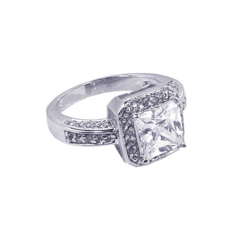 Silver 925 Rhodium Plated Square Center Cluster CZ Ring - STR00401