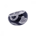 Silver 925 Rhodium Plated Black Enamel Pave Set CZ Heart Ring - STR00402