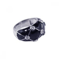Silver 925 Rhodium Plated Black Enamel CZ Dotted Dome Ring - STR00424