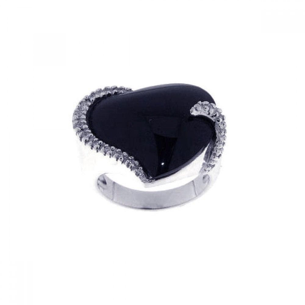 Silver 925 Rhodium Plated Black Stone CZ Ring - STR00436