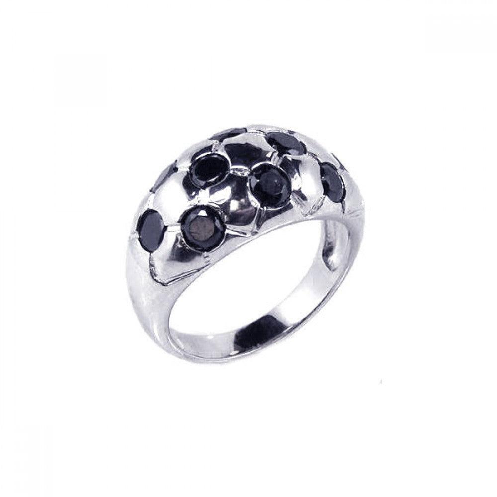 Silver 925 Rhodium Plated Black CZ Dome Ring - STR00449