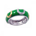 Silver 925 Rhodium Plated Green Enamel CZ Horse Shoe Ring - STR00455