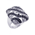 Silver 925 Rhodium and Black Rhodium Plated Black and Clear CZ Square Button Ring - STR00459