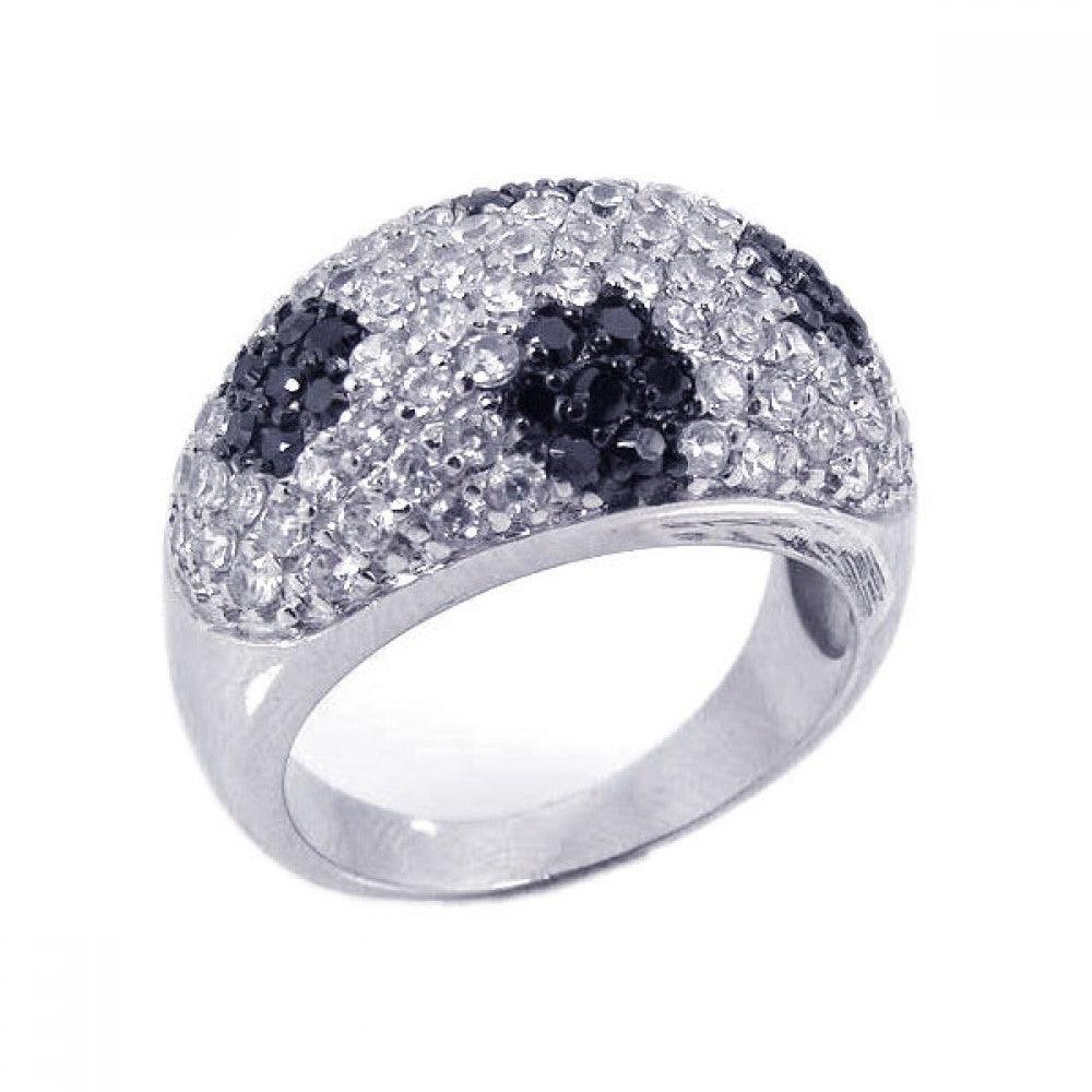 Silver 925 Rhodium and Black Rhodium Plated Black and Clear CZ Dome Ring - STR00461