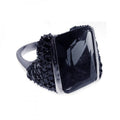 Silver 925 Rhodium and Black Rhodium Plated Pave Set Black CZ Square Ring - STR00488