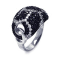 Silver 925 Rhodium and Black Rhodium Plated Clear and Black CZ Dome Ring - STR00489