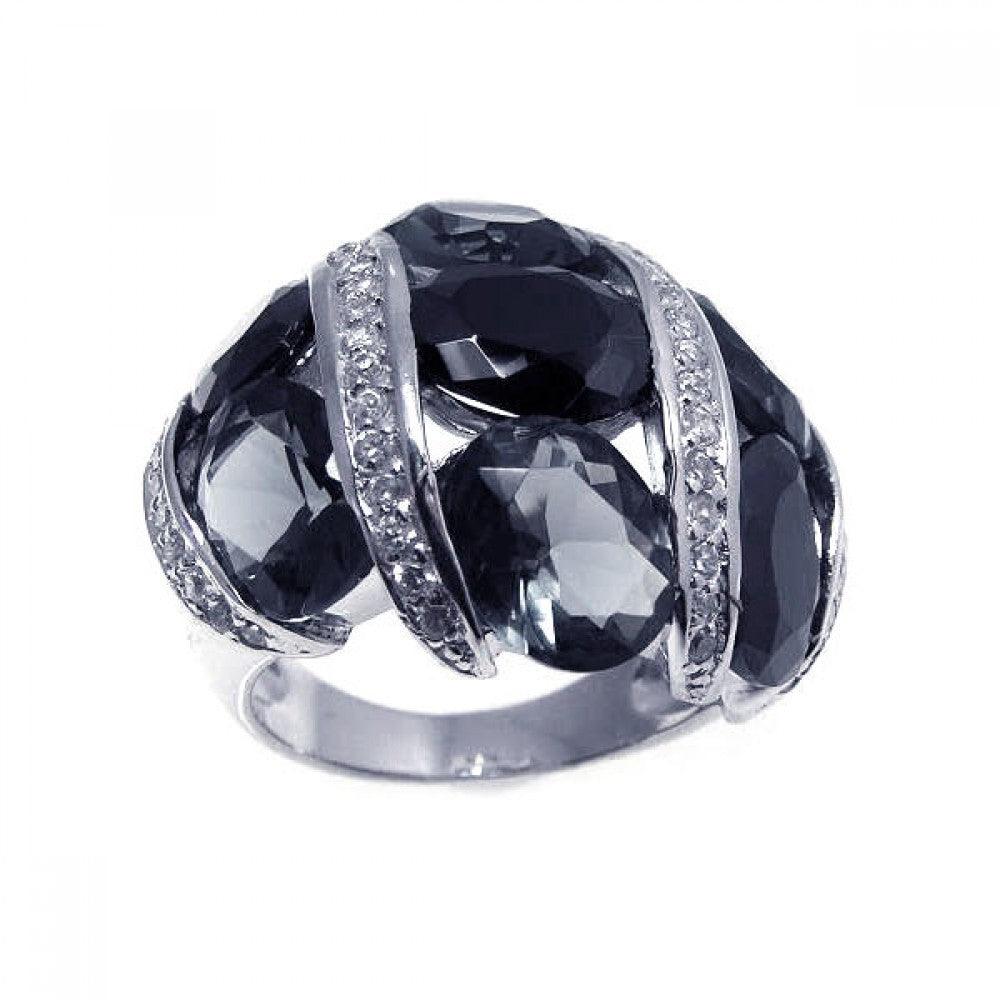 Silver 925 Rhodium Plated Black Gray and Clear CZ Ring - STR00494