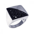 Silver 925 Rhodium and Black Rhodium Plated Half Pave Set Black CZ Square Ring - STR00499