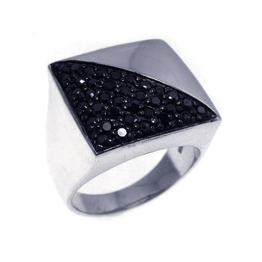 Silver 925 Rhodium and Black Rhodium Plated Half Pave Set Black CZ Square Ring - STR00499
