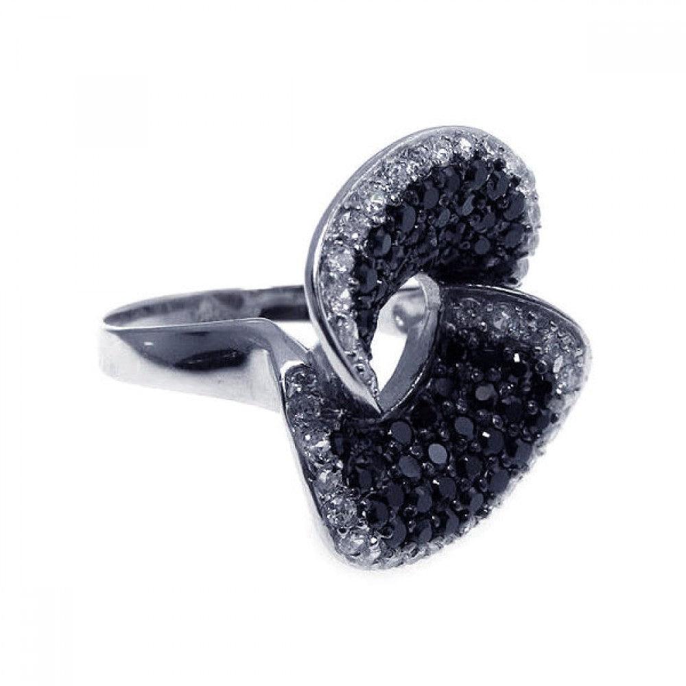 Silver 925 Rhodium and Black Rhodium Plated Pave Set Black and Clear CZ Ring - STR00501