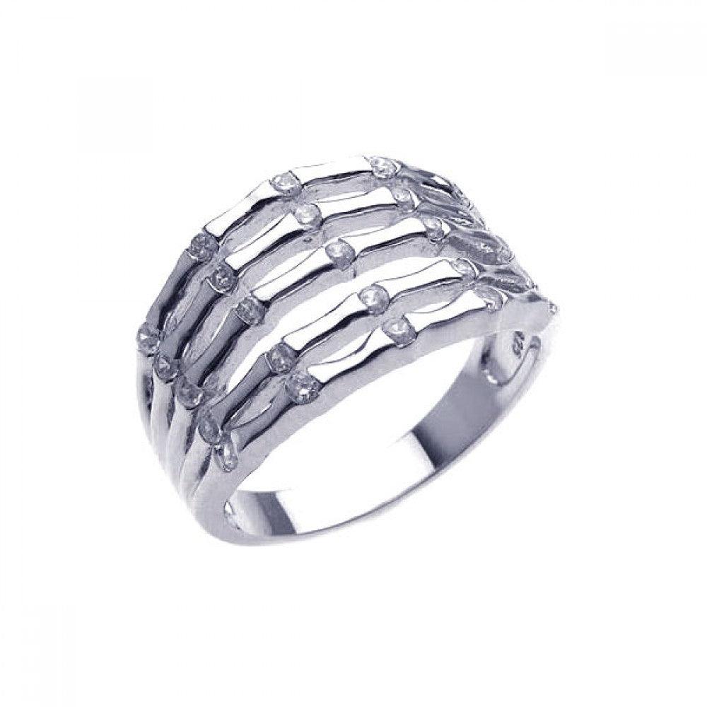 Silver 925 Rhodium Plated CZ 5 Row Skeletal Ring - STR00502