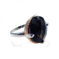 Silver 925 Rhodium and Rose Gold Plated Rope Black CZ Ring - STR00504