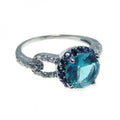 Silver 925 Rhodium Plated Blue Center Cluster and Clear CZ Ring - STR00532