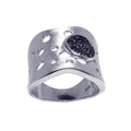 Silver 925 Rhodium Plated Matte Finish Pave Set Black CZ Ring - STR00558