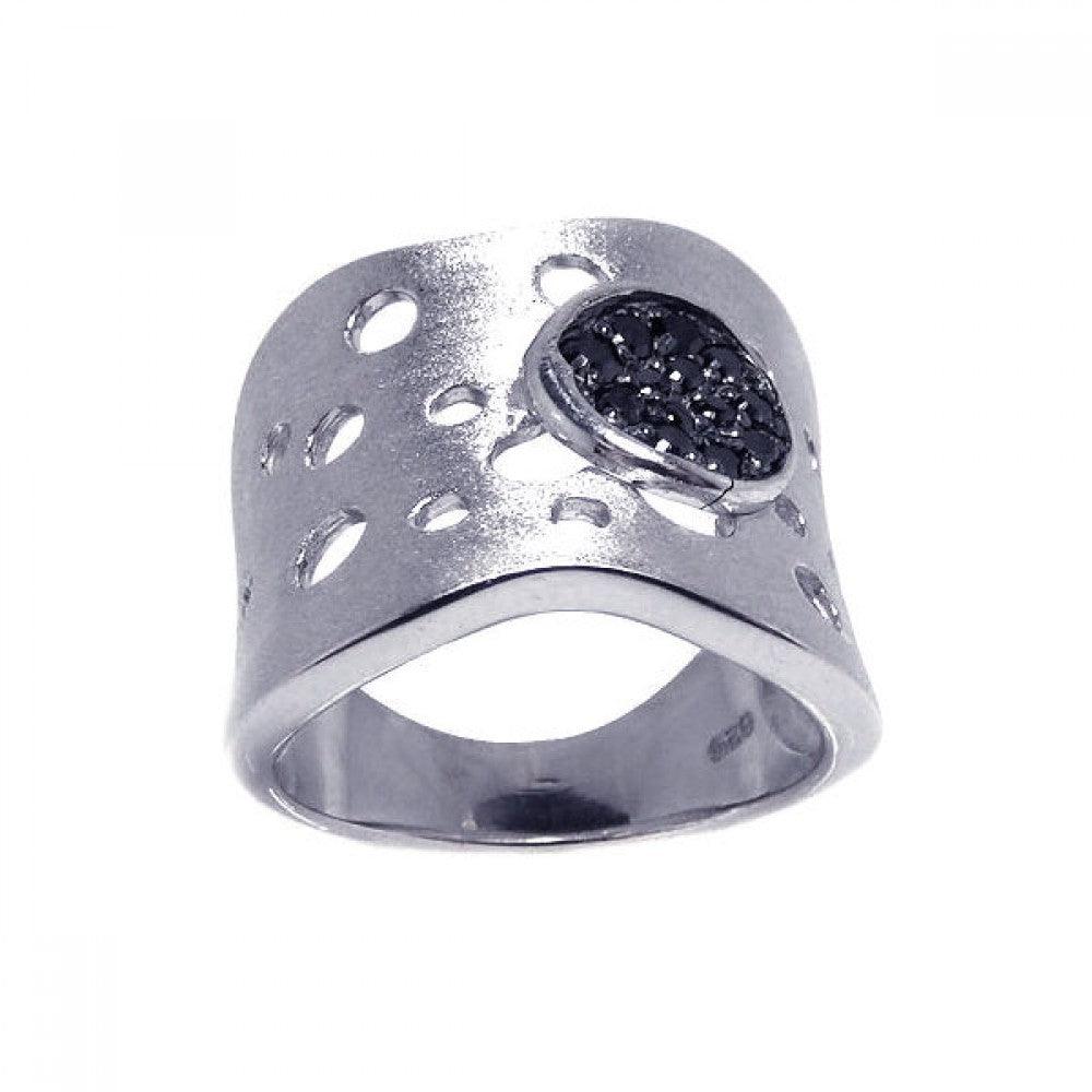 Silver 925 Rhodium Plated Matte Finish Pave Set Black CZ Ring - STR00558