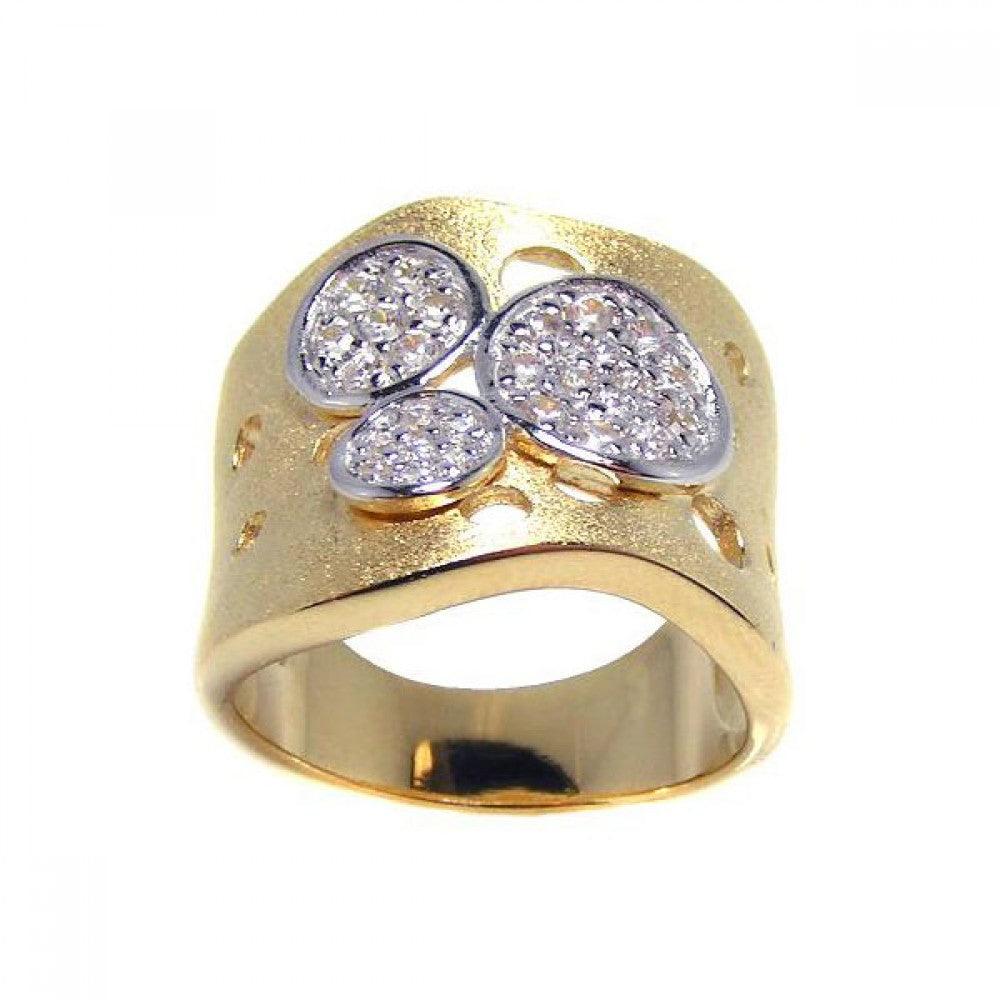 Silver 925 Rhodium and Gold Plated Matte Finish Pave Set CZ Ring - STR00560