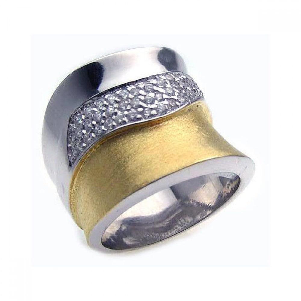 Silver 925 Rhodium and Gold Plated Pave Set CZ Ring - STR00561