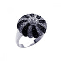 Silver 925 Rhodium and Black Rhodium Plated Pave Set Black and Clear CZ Dome Ring - STR00568