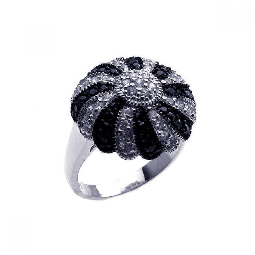 Silver 925 Rhodium and Black Rhodium Plated Pave Set Black and Clear CZ Dome Ring - STR00568