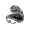 Silver 925 Rhodium Plated Pave Set Clear Yellow and Black CZ Ring - STR00572