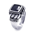 Silver 925 Oxidized Rhodium Plated Black Square CZ Ring - STR00573