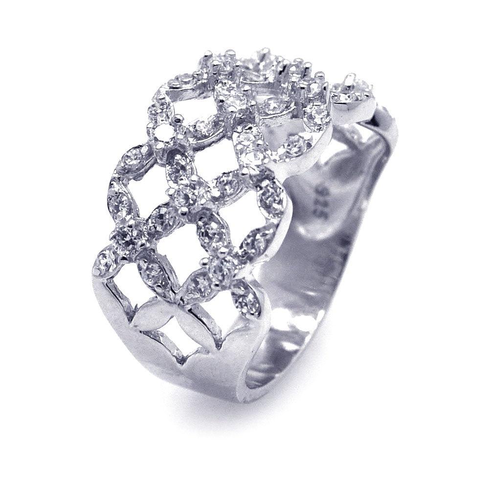 Silver 925 Rhodium Plated CZ Open Flower Ring - STR00574