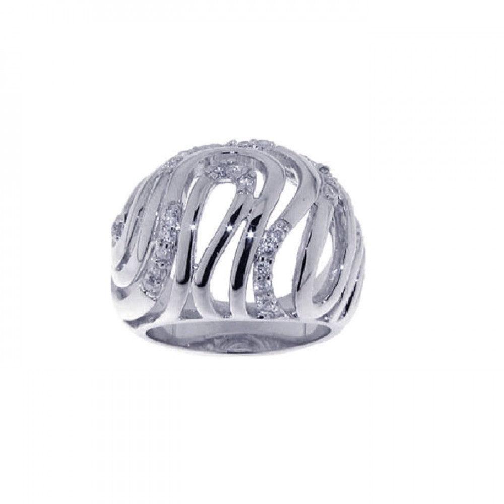 Silver 925 Rhodium Plated CZ Intricate Wave Ring - STR00581