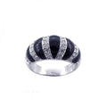 Silver 925 Rhodium Plated Black Onyx CZ Stripe Ring - STR00590