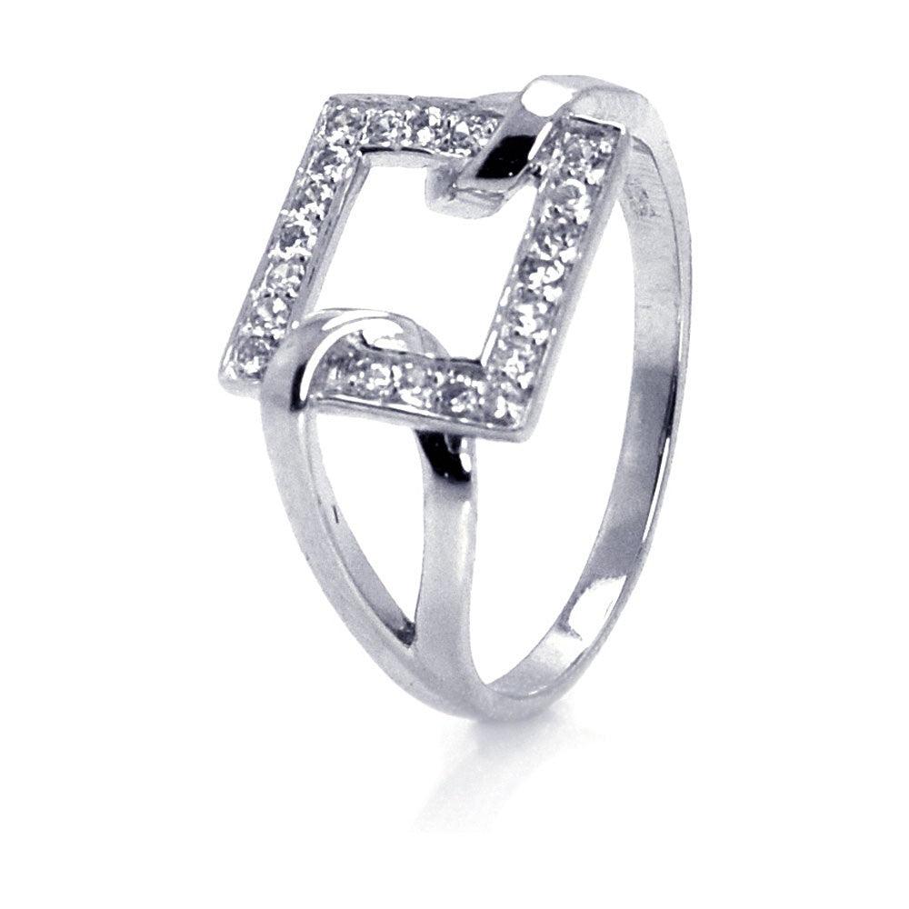 Silver 925 Rhodium Plated CZ Open Square Ring - STR00593