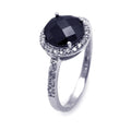 Silver 925 Rhodium Plated Black Center and Clear Cluster CZ Ring - STR00601