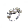 Silver 925 Rhodium Plated CZ Multiple Fresh Water Pearl Ring - STR00612