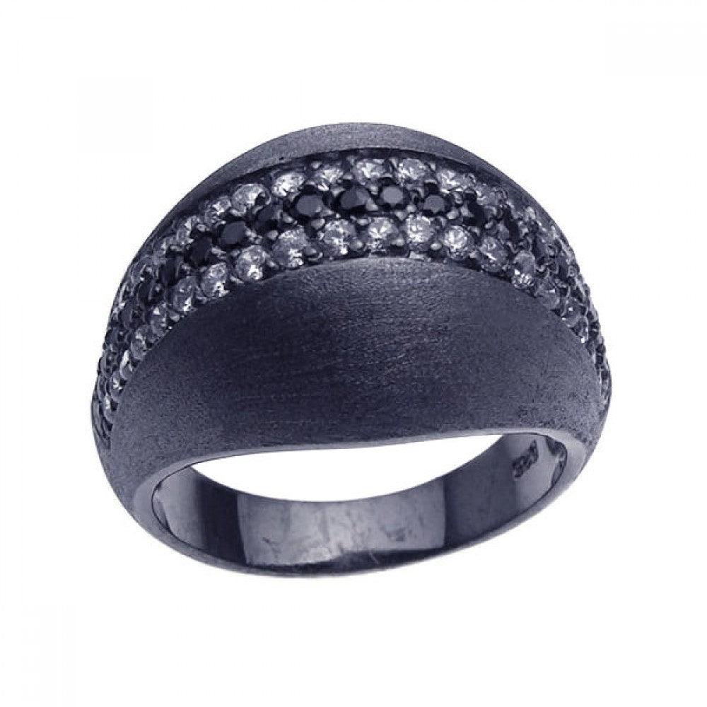 Silver 925 Black Rhodium Plated Matte Finish Black and Clear CZ Ring - STR00616