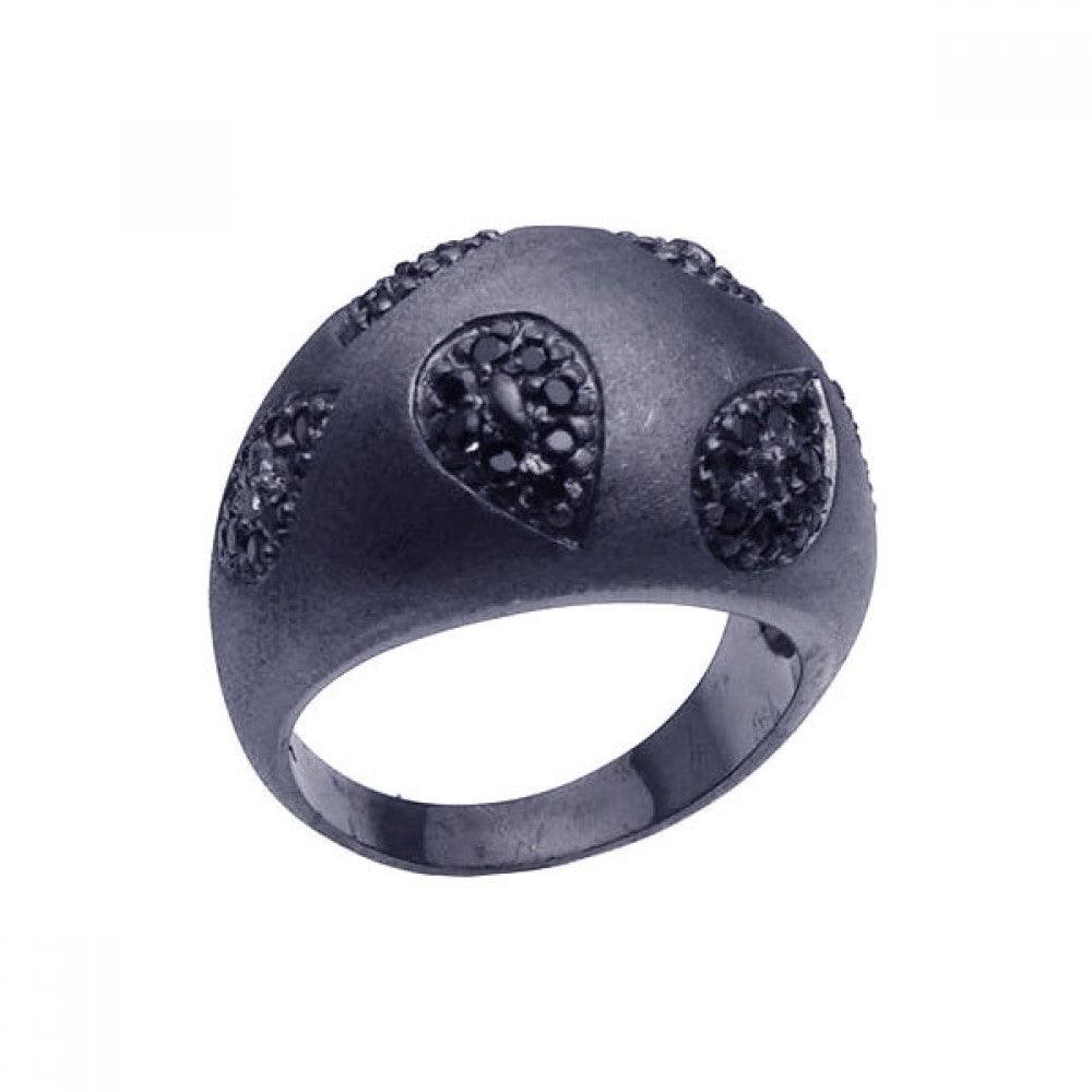 Silver 925 Black Rhodium Plated Pave Set Black CZ Dome Ring - STR00617