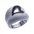 Silver 925 Rhodium and Black Rhodium Plated White Enamel Pave Set Black CZ Heart Ring - STR00618