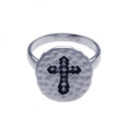 Silver 925 Rhodium and Black Rhodium Plated CZ Cross Hammered Ring - STR00625