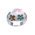 Silver 925 Rhodium Plated Multi Colored Enamel Flower Dome Ring - STR00626
