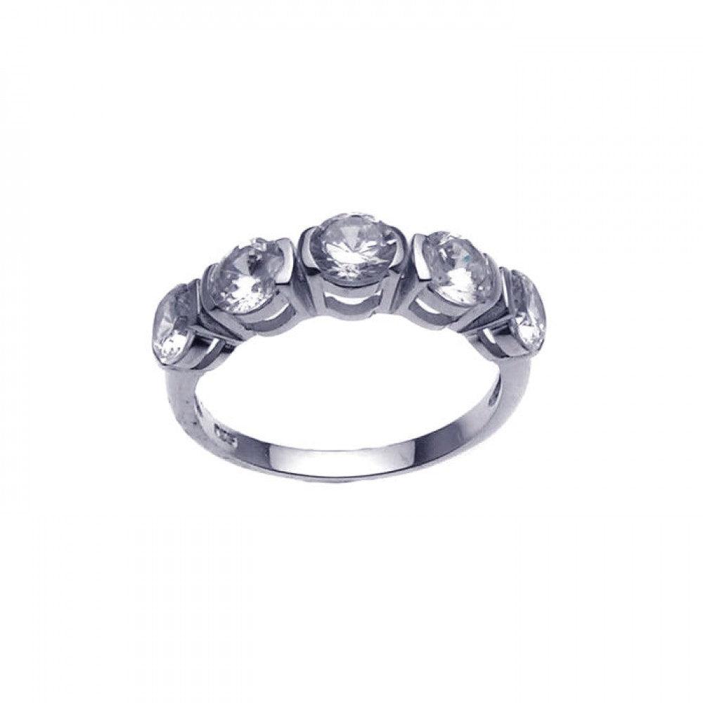 Silver 925 Rhodium Plated 5 Stone Set CZ Ring - STR00630