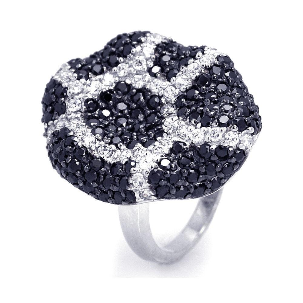 Silver 925 Rhodium and Black Rhodium Plated Black and Clear CZ Ring - STR00644