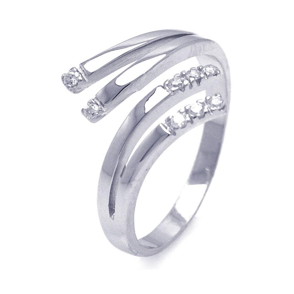 Silver 925 Rhodium Plated CZ Flare Ended Ring - STR00667