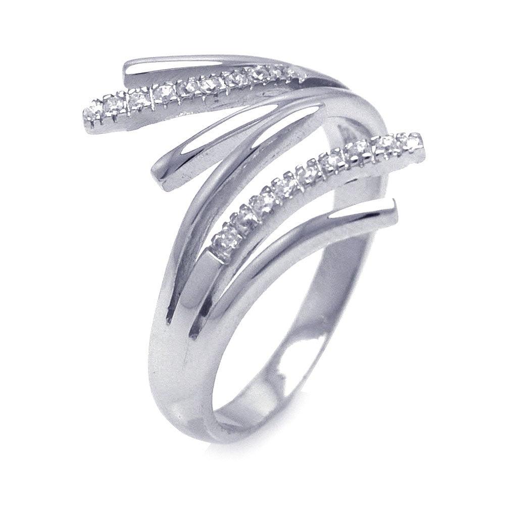 Silver 925 Rhodium Plated CZ Flared End Ring - STR00669