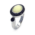 Silver 925 Rhodium and Black Rhodium Plated Pearl Center Black Cluster CZ Ring - STR00671