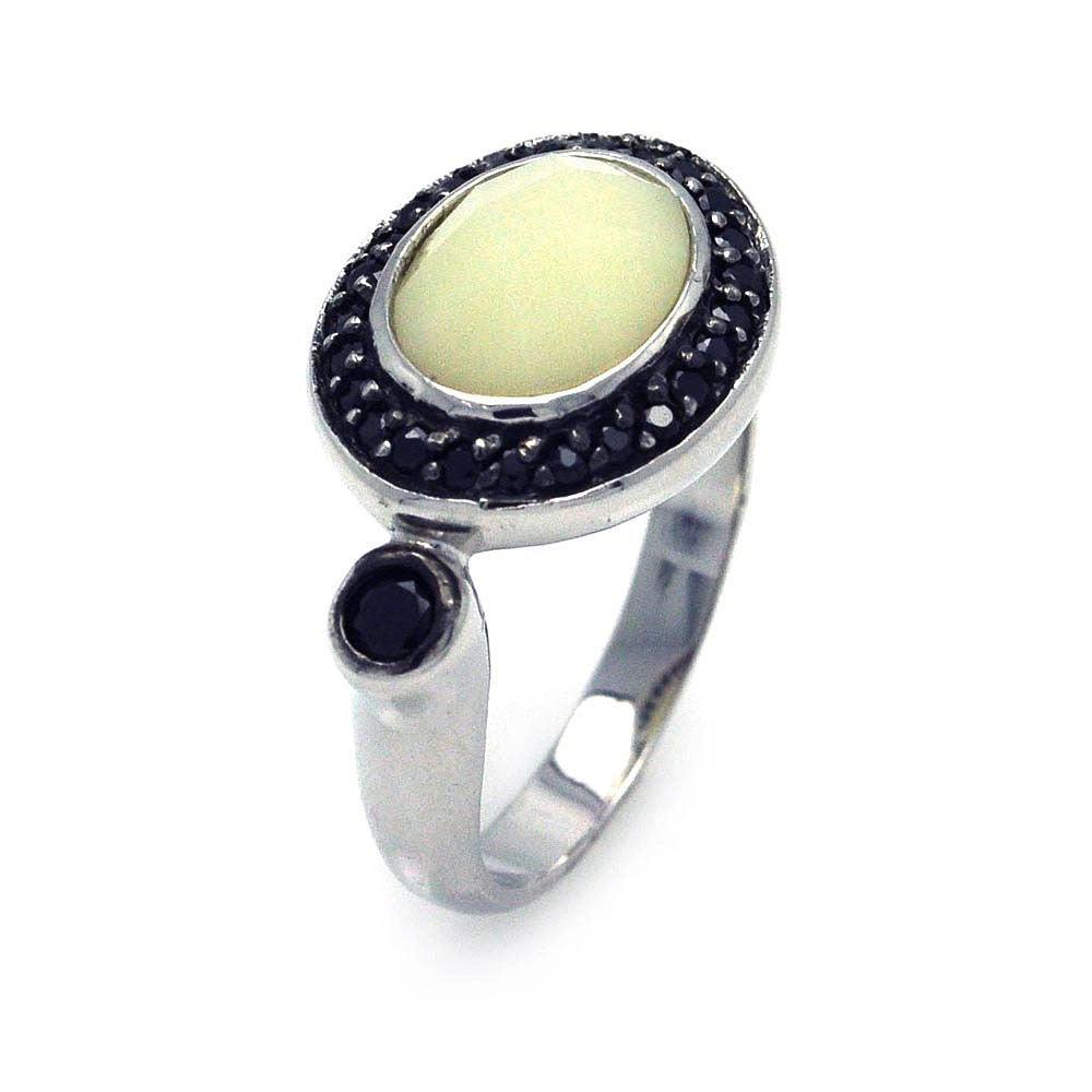 Silver 925 Rhodium and Black Rhodium Plated Pearl Center Black Cluster CZ Ring - STR00671