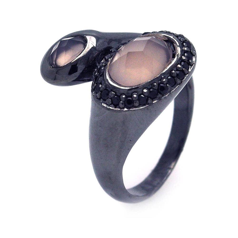 Silver 925 Rhodium and Black Rhodium Plated Pink Center and Black Cluster CZ Ring - STR00672
