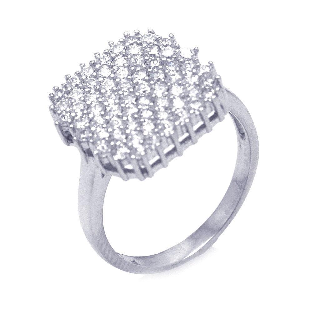 Silver 925 Rhodium Plated Pave Set Square CZ Ring - STR00673