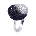 Silver 925 Rhodium and Black Rhodium Plated Black and Clear CZ Yin Yang Ring - STR00674