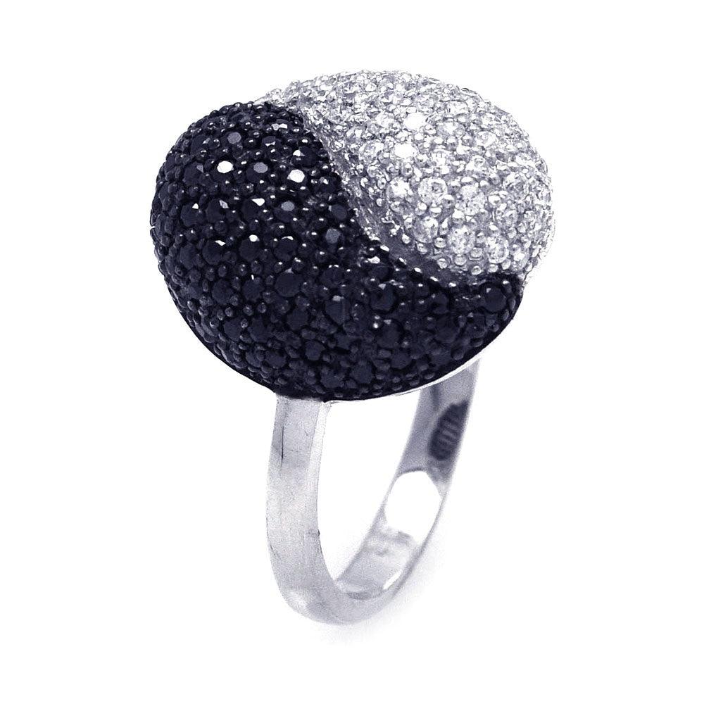 Silver 925 Rhodium and Black Rhodium Plated Black and Clear CZ Yin Yang Ring - STR00674